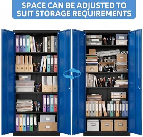 SUXXAN 71-Inch Metal Garage Storage Cabinet with Locking Doors,Black-Blue - Image 3