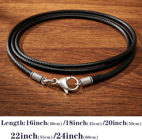 Black Leather Necklace Cord with Clasp 16inch to 24inch Braided DIY Woven Wax Rope Chain for Pendant Customizable Stainless Steel Clasp 2mm Leather Cord Necklace for Men Women - Image 2