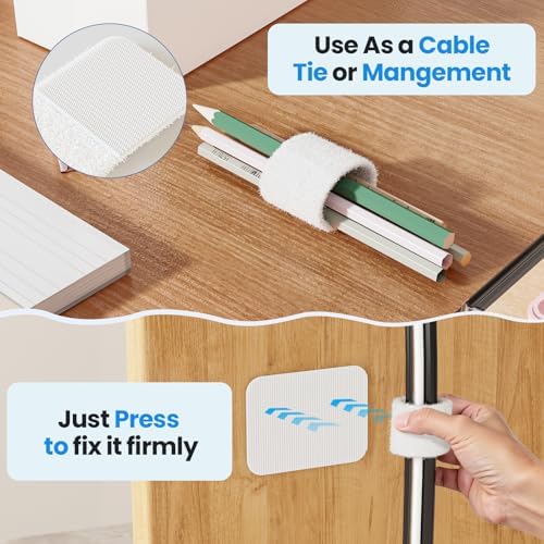 Cable Management Under Desk, 【Up to 15 Cord】【Enhanced Wire Holder】 Reusable Cord Organizer Holder, Adjustable Hook and Loop Cable Ties, Wire Clips Under Table Hider, 20 Pair(White) - Image 5