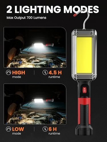 Rechargeable COB LED Work Light - Magnetic Hands-Free Trouble Light with 360° Rotating Hook, IPX4 Waterproof Drop Light for Garage Repair, Emergency, Tool Gifts for Men - Image 2