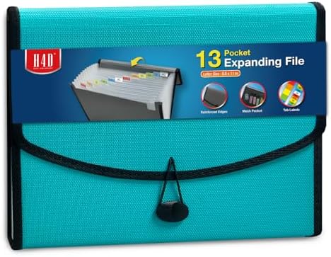H4D 13-Pocket Accordion File Organizer, Expanding File Folder, Teal by H4D