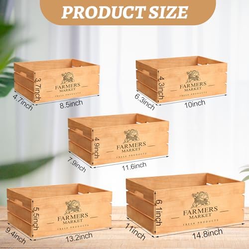 Barydat 5 Pack Wooden Crates for Display Storage, Brown, Classic - Image 2