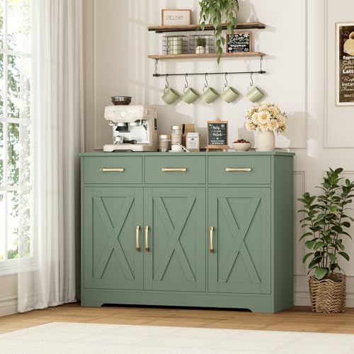 HOSTACK Kitchen Buffet Cabinet with Storage, Sideboard Coffee Bar, Green - Image 5