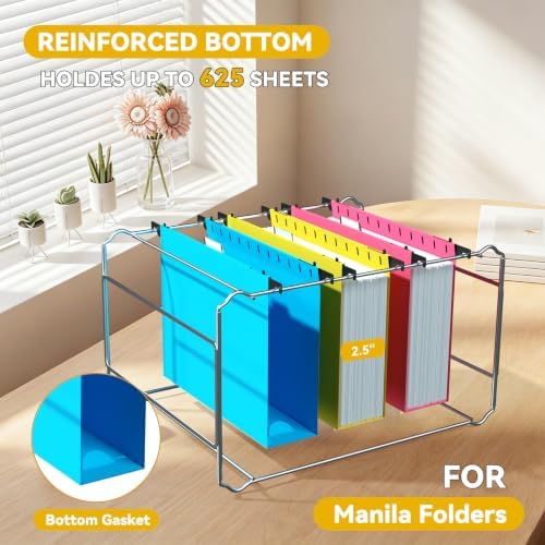 2.5" Expanding Large Hanging File Folders,12 Pack Plastic Extra Capacity Hang Folder Letter Size,Colored Office Heavy Duty File Cabinet Folder with Tab,Sturdy Hanging Organizer for Bulky Files - Image 4