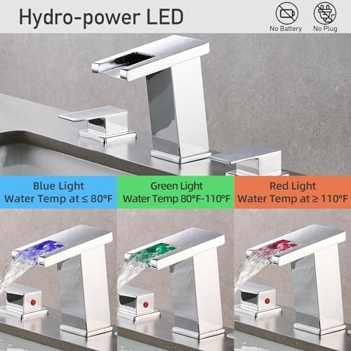 AVSIILE LED Bathroom Faucet 3 Hole, Chrome Waterfall Bathroom Faucets - Image 2