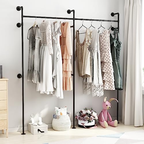 ORSENIGO Industrial Pipe Clothing Rack, Heavy Duty Metal Clothes Rack with Double Rods for Hanging Clothes, Wall Mount Space-Saving Garment Display Rack - Image 3