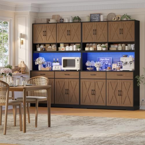 HOSTACK 75" Tall Kitchen Pantry Storage Cabinet, 45" W Hutch, Brown/Black - Image 7