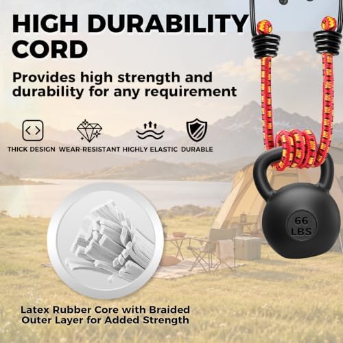 10-Piece 18" Elastic Bungee Cords with Hooks, Heavy Duty Outdoor Elastic Bungee Cords, Bungee Cord Bundle with Metal Hook for Securing Tarps, Luggage, Tents, Bikes or Garden Tidying - Image 4