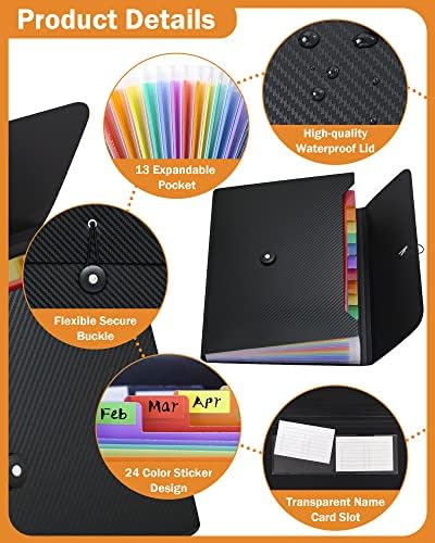 Cesil 13 Pockets Accordian File Organizer with Tabs Expanding File Folder - Image 3
