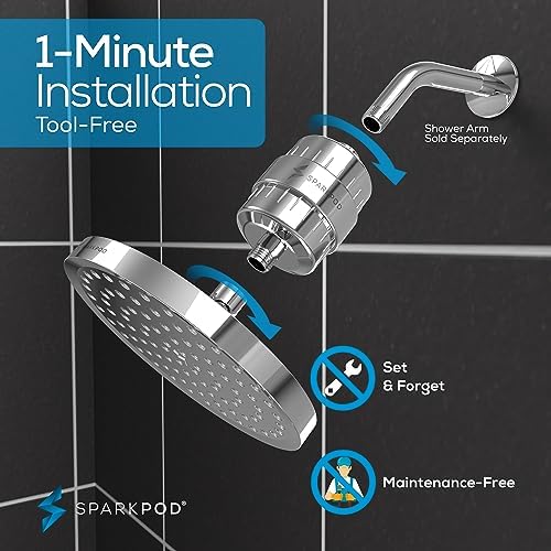 SparkPod Filtered Shower Head, 23-Stage, 8" Round, Polished Chrome - Image 5