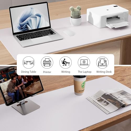 Aothia Large PU Leather Desk Pad Protector – Non-Slip Mouse Pad & Writing Mat for Office/Home, Waterproof, Easy to Clean (48" x 17", Pale Lavender White) - Image 5