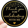 100PCS Thank You for Celebrating with Me Stickers, Black Gold Wedding Favor Labels for Bridal Shower, Baby Shower, Engagement Party, Gift Bags & Invitations 1.6 Inch (Black Gold, with Me) by jeecalart