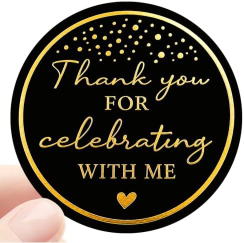 100PCS Thank You for Celebrating with Me Stickers, Black Gold Wedding Favor Labels for Bridal Shower, Baby Shower, Engagement Party, Gift Bags & Invitations 1.6 Inch (Black Gold, with Me) by jeecalart