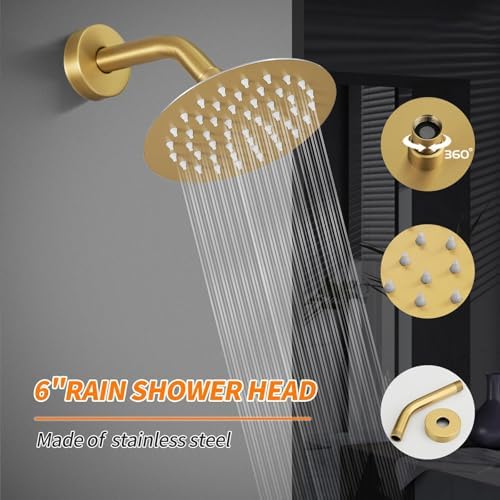 Tub Shower Faucet Set (Valve Included) with 6-Inch Rain Shower Head and Tub Spout Single-Handle Tub and Shower Trim Kit Brushed Gold - Image 4