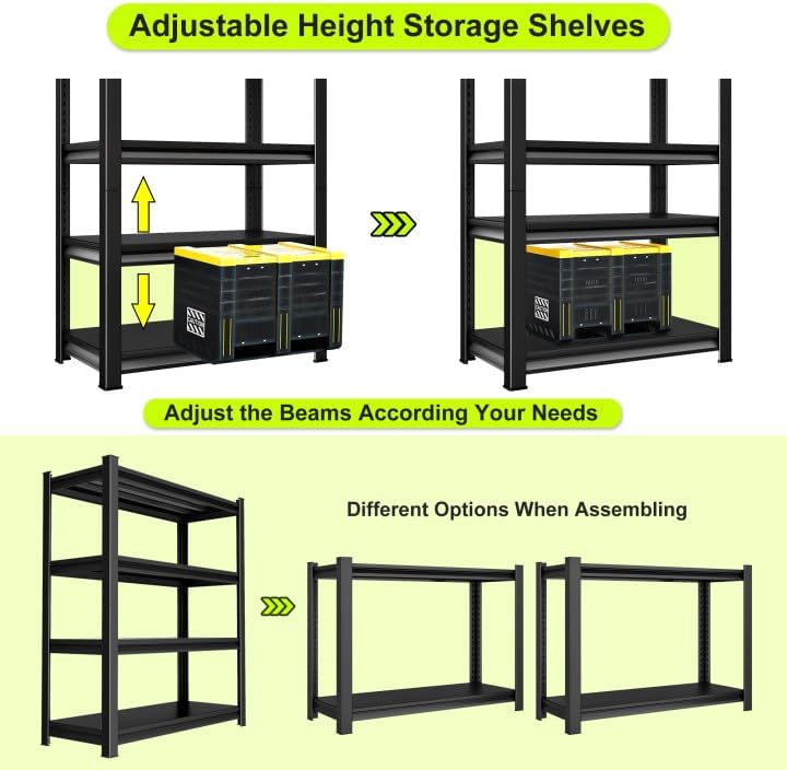 48" W Garage Shelving Heavy Duty, 2000 Lbs Loads Garage Storage Shelves Heavy Duty, Metal Shelving Units and Storage Racks, Industrial Utility Shelf,48" Wx16 Dx63 H, Black - Image 5