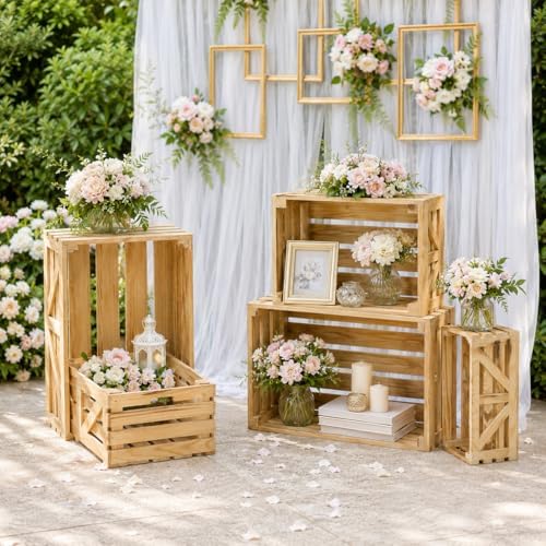 5 Pcs Wooden Crates for Display, Nesting Wood Crate for Storage, 5 Size - Image 5