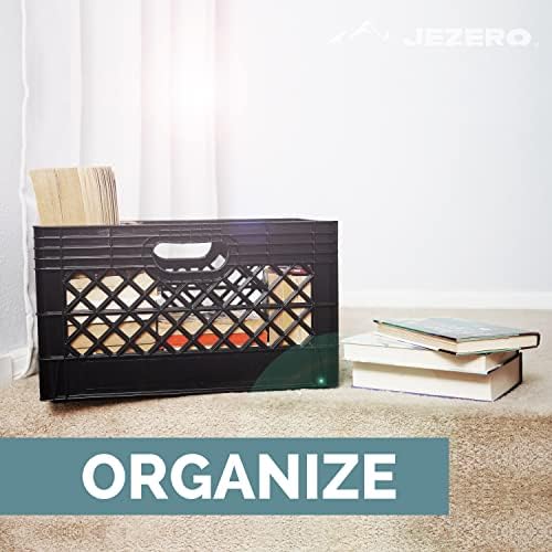 JEZERO 24 Quart 3-Pack Heavy Duty Plastic Crate | Stackable Multi-Purpose Storage Bin for Garage, Home, Office, Groceries, Outdoor, Camping & Kayaking | Black Utility Tote, 19" x 13" x 11" - Image 6