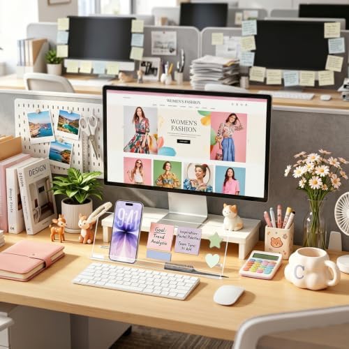 Monitor Memo Board Holder 14"x5", Computer Sticky Note Holder with Phone Stand, Space-Saving Office Organization, Movable & Reusable Screen Saver for Office & Home Desktop Decor - Image 3