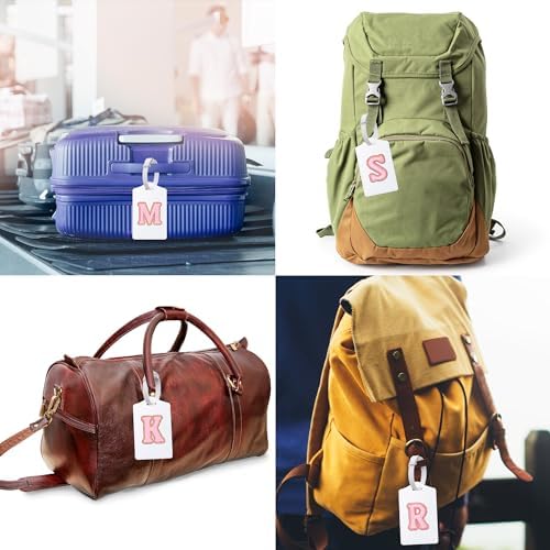 Sodsay 2 PCS Initial Luggage Tag, Luggage Tags for Suitcases Cute Embroidered Letter PU Leather Travel Bag Baggage Tags Privacy Cover ID Label for Women Kids Teens Men(P, White Leather+Pink Letter) - Image 6