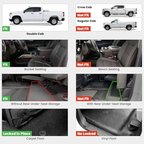 LASFIT Floor Mats 2019-2026 for Chevy Silverado/GMC Sierra 1500, 2020-2026 2500HD 3500HD, Double Cab/Bucket Seat Only, Fit Without Rear Underseat Storage Box, All Weather TPE Custom Fit Floor Liners - Image 2
