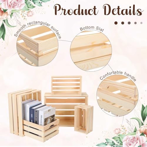 Soaoo 5 Pcs Decorative Nesting Wooden Crates with Handle, Natural Color - Image 3