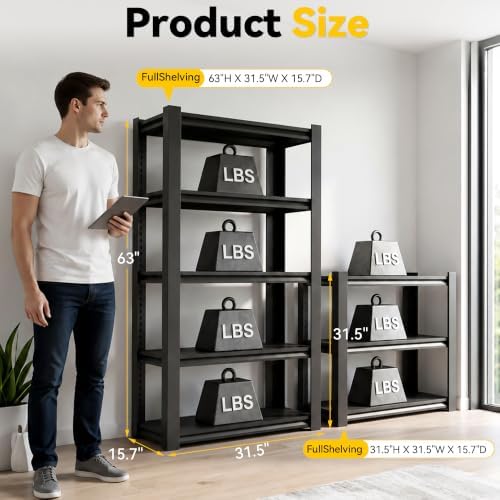 SAWJEC Garage Shelving Unit, 63" Compact 5-Tier Metal Storage Rack - Image 2