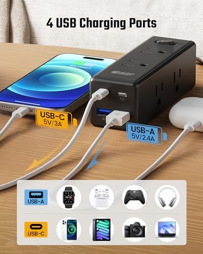 SUPERDANNY 15Ft Extension Cord with Multiple Outlets, Flat Plug Power Strip - Image 5