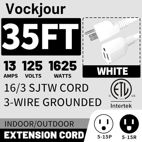 Vockjour 16/3 White Indoor Outdoor Extension Cord 35 Ft Waterproof - Image 2