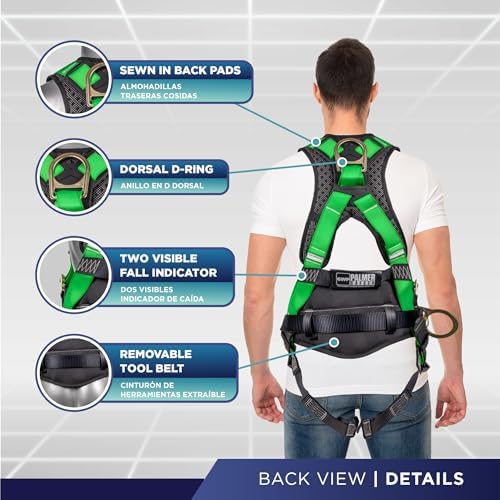 Palmer Safety Hammerhead 5pt Safety Harness Back Padded, QCB Chest, Tongue Buckel Legs Straps, Back & Side D-Rings - Image 3