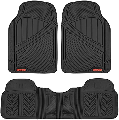 Motor Trend FlexTough Performance All Weather Rubber Car Floor Mats with Cargo Liner – Full Set Front & Rear Floor Mats for Cars Truck SUV, Automotive Floor Mats (Black) - Image 2