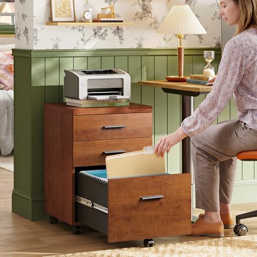 DEVAISE 3 Drawer File Cabinet, Wood Under Desk Filing Cabinet, Walnut - Image 2
