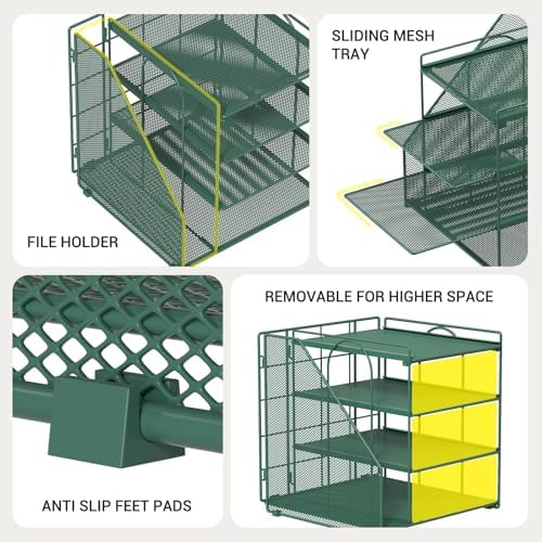 Desk File Organizer and Accessories, 4-Tier Paper Organizer with Vertical File Holder, Office Desk Accessories & Workspace Organizers and Storage for Office Supplies (Green) - Image 5