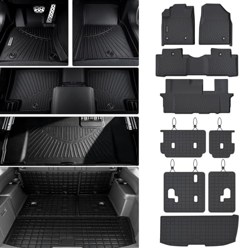 All Weather Floor Mats for Honda Pilot 2009 2010 2011 2012 2013 2014 2015 TPE Rubber Liners Pilot Odorless Anti-Slip 1st & 2nd & 3rd Row Floor Liners - 2nd & 3rd Row Backrest Mats & Cargo Mat Full Set by WAYIDSS
