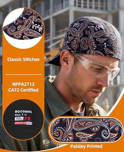 BOCOMAL FR Welding Cap Paisley Printed CAT2 Midweight 6 Pannel Welder Caps - Image 3