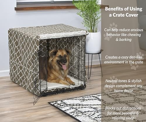 Midwest Homes for Pets Dog Crate Cover with Teflon Fabric Protector, Poly-Cotton Privacy Kennel Cover Fits Most 36-Inch Crates, Brown Designer Print, Washable, Reduces Barking - Image 2