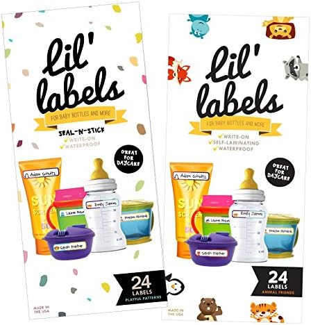 Bottle Labels, Write-On, Self-Laminating, Waterproof Kids Name Labels for Baby Bottles, Sippy Cup for Daycare School, Dishwasher Safe (Variety Pack, Set of 2) by LilLabels