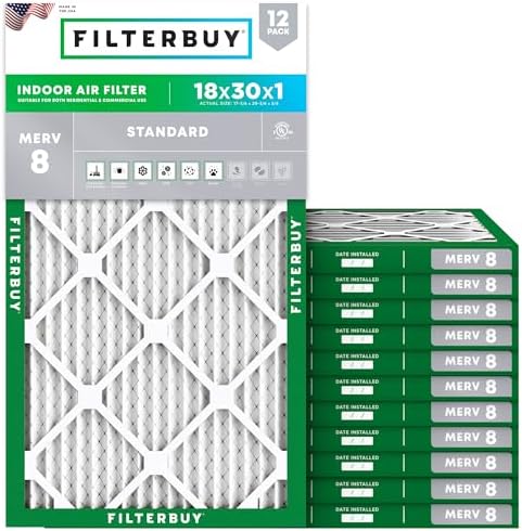 Filterbuy 18x30x1 Air Filter MERV 8 Dust & Allergy Defense (12-Pack) by Filterbuy