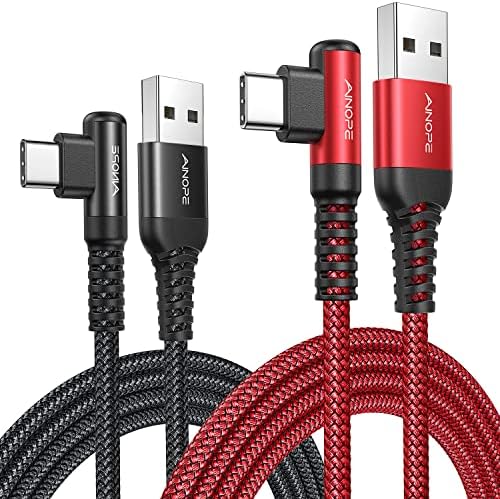 AINOPE USB C Cord 3.1A Fast Charge, [2-Pack, 6.6ft] Type C Charging Cable Right Angle, Resistant Nylon Braided USB-A to USB-C Charge Compatible Galaxy S10 S9 S8 Plus S21, V30,V20,G6, Type C Charger by AINOPE10yearsforphoneaccessories