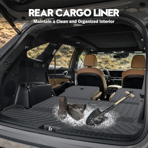 KUST Trunk Cargo Mat for Kia Sorento 2021-2025 2026 (6 Seats), TPE Rubber Rear Cargo Liner with 2nd Row Backrest Mat for Sorento Accessories All Weather Protection Cover 3PCS - Image 5