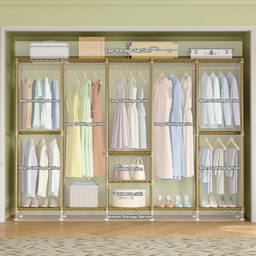 Higeego H5 Heavy Duty Clothes Rack, Freestanding Clothing Rack, Gold - Image 6