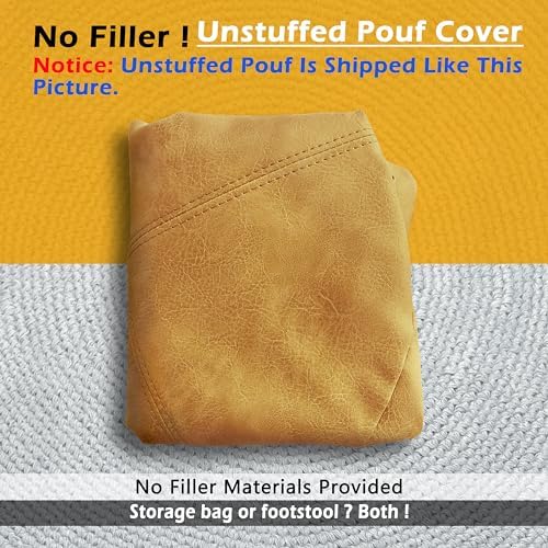 Thgonwid Unstuffed Faux Leather Pouf Cover, Handmade Footstool Ottoman Storage Solution, Floor Footrest Cushion, 16.5”Dx12”H, Yellow - Image 4