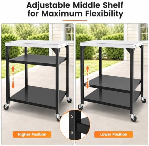 Hisencn 3-Shelf Pizza Oven Table with Lockable Wheels,31.5"L x 24"W - Image 5