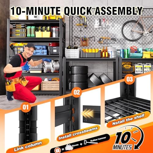 2 Pack Storage Shelves, 2500lbs Garage Shelving,Adjustable Heavy Duty Shelving Unit,5T Tall Garage Shelves，Metal Standing Shelf Units,Utility Rack For Kitchen Warehouse Industrial Basement 71*35*16 - Image 5