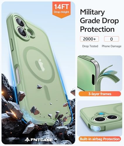 FNTCASE for iPhone 16 Case, Fit for Magsafe, Screen Protector, Light Moss - Image 5