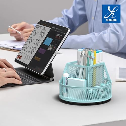 YINGHUA 360°Rotating Mesh Desk Organizer & Pen Holder - Blue - Image 6