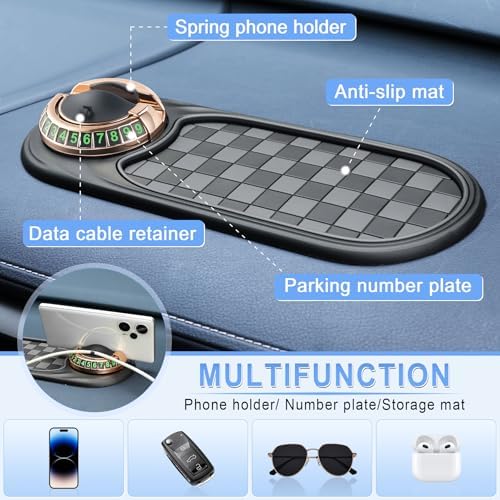 LivTee Multifunction Car Anti-Slip Mat, 360° Rotatable Multifunctional Car Dashboard Mobile Phone Holder with Temporary Parking Number, Universal Dashboard Accessories for Organized Storage (BG-Gold) - Image 3