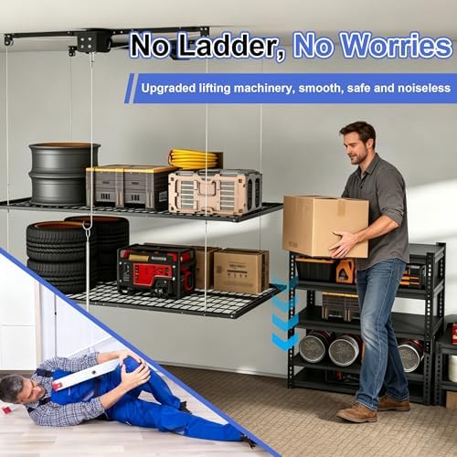 Overhead Double-Layer Garage Storage Rack, 4 8 FT, 650 lb, Black - Image 5