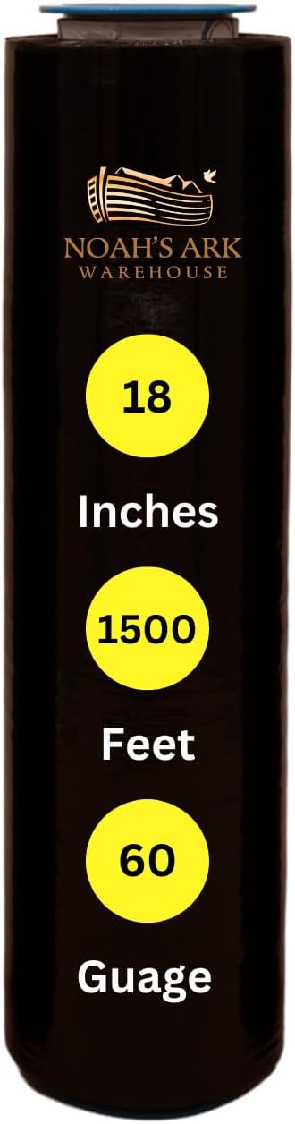 Noah's Ark Warehouse 18" x 1500FT Industrial Class Pallet Wrap, 60 Gauge Black by Unknown