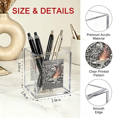 Funny Skull Dumpster Fire Office Acrylic Cosmetic Pen Pencil Holder Cup, The Strongest Steel Forged Dumpster Fire Pencil Organizer, Humor Desk Accessories, Inspirational Gifts for Coworker（A36） - Image 2