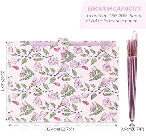 SKYDUE Accordion File Organizer, Floral Expanding File Folders with 5 Pockets, Cute Document Organizer for Paper Bills Receipt Storage, School Office & Hospital Supplies Letter/A4 Size Light Purple - Image 5